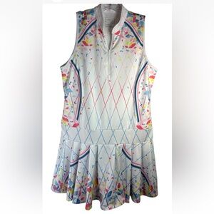 Lucky In Love Womans Tennis Whites Dress Medium 8-10 Pink Blue Yellow Polo